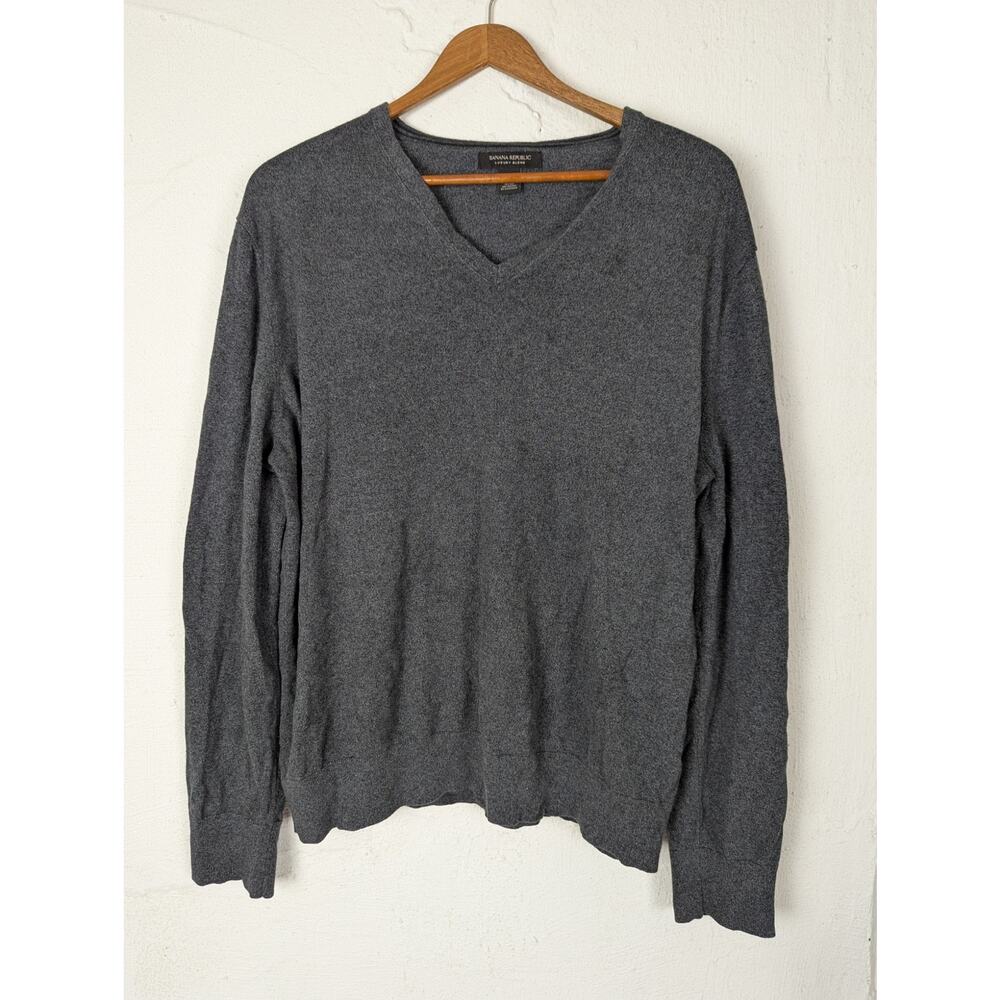 Banana Republic Silk Sweater Mens XL Grey Luxury Blend Cashmere Office Pullover